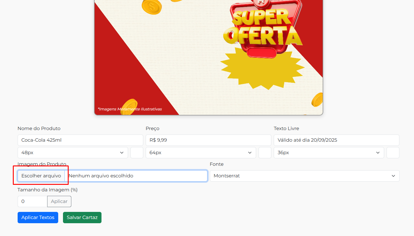 Upload da imagem do produto